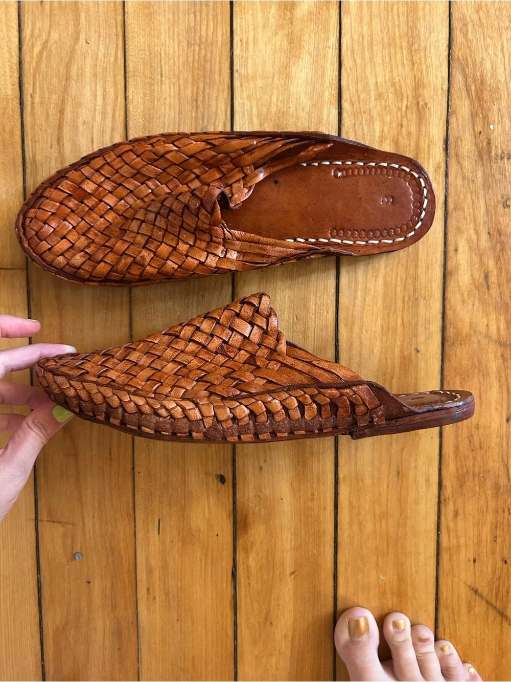 Men's Woven Leather Slip-On Mules in Tan